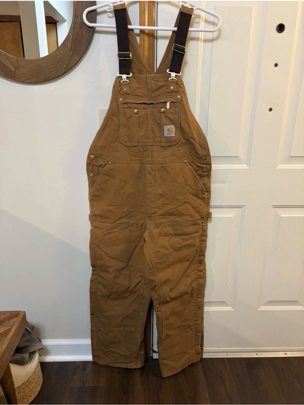 Carhartt Brown Duck Canvas Bib Overalls with Dark Straps size 40x30 Insulated